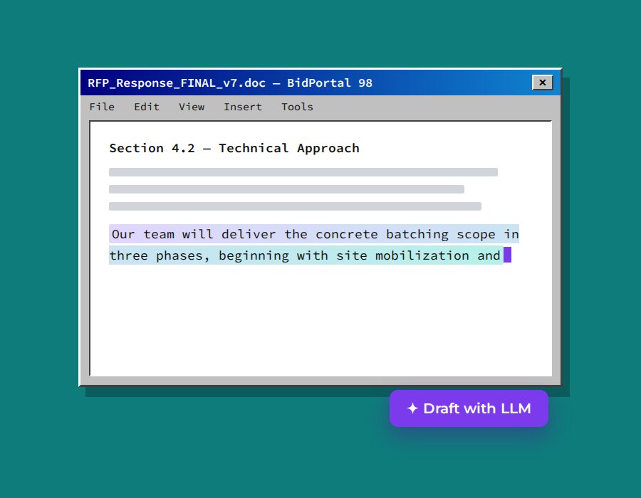 Illustration of an LLM drafting an RFP inside a legacy application